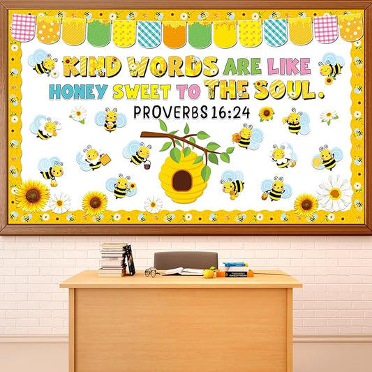 gisgfim Jesus Christian Religious Bee Bulletin Board Decorations Bee Kind Words Are Like Honey Sweet To The Soul Paper Cutouts Classroom Bulletin Board Set for VBS Back to Sunday School Decor Supplies
