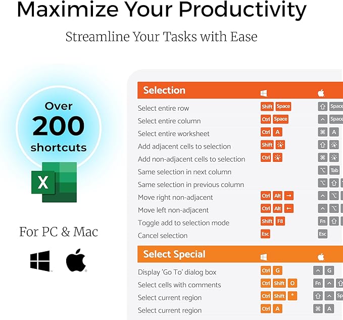 Excel Cheat Sheet Desk Pad Set 3in1, Desk Pad Includes a Cable Organizer and a Headphone Stand, Desk Mat is Dark Colored, it is Non-Slip Mousepad, +200 Commands for Mac and Windows