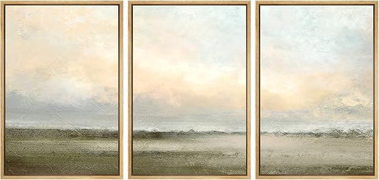 SIGNWIN Framed Canvas Print Wall Art Set Minimal Pastel Sunset Desert Landscape Nature Abstract Illustrations Modern Art Decorative Nordic for Living Room, Bedroom, Office - 24"x36"x3 Natural