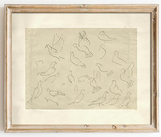 Kizbok Neutral Wall Art Decor Vintage Flying Birds Sketch Canvas Prints Antique Animals Drawing Oil Painting, Rustic Neutral Art Pictures for Bedroom, Farmhouse Wall Decor for Bathroom Home(8" x 10"-UNFRAMED)
