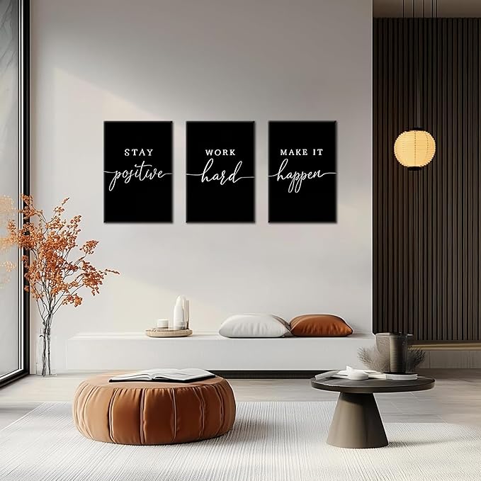 Motivational Office Wall Art Canvas Prints Set of 3 – Stay Positive Work Hard Make It Happen, Modern Positive Quotes Wall Decor for Home Office Living Room Bedroom Decor 16x24 inch Framed