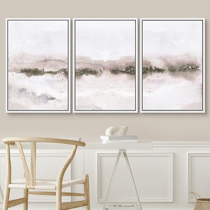 SIGNWIN Framed Canvas Print Wall Art Set Pastel Explosion Misty Mountain Forest Nature Wilderness Illustrations Modern Art Rustic Scenic Relax/Calm for Living Room, Bedroom, Office - 16"x24"x3 White