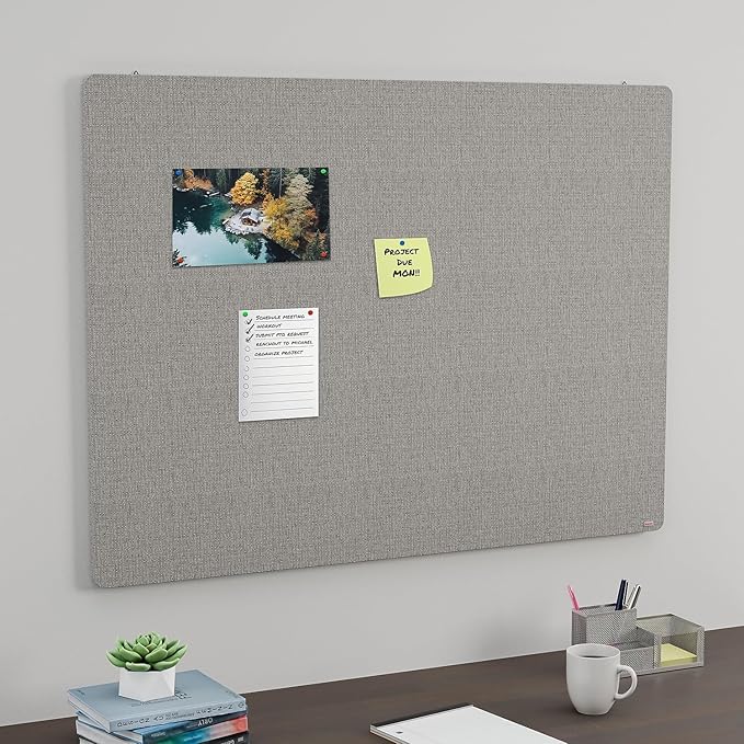 Staples Fabric Bulletin Board, 4 ft x 3 ft Wall Mounted Fabric Message Board for Home Office and School
