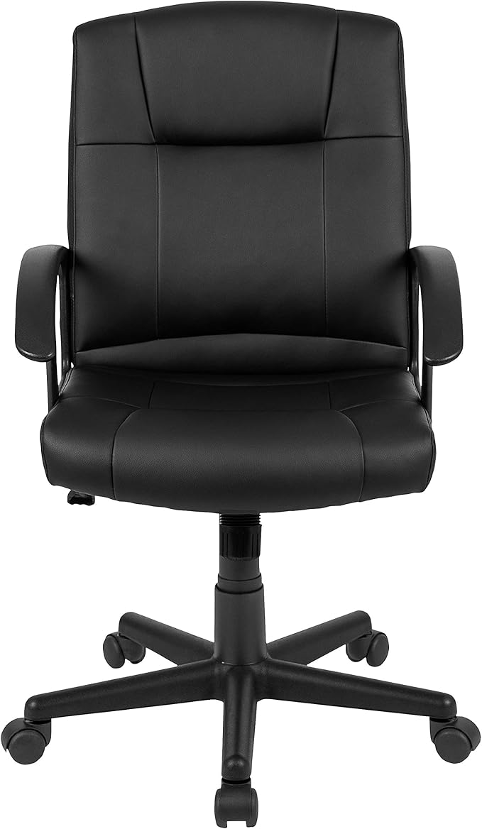 Flash Furniture Coffman Flash Fundamentals Mid-Back LeatherSoft Office and Gaming Chair, Ergonomic Office Chair with Padded LeatherSoft Seat and Arms, Black