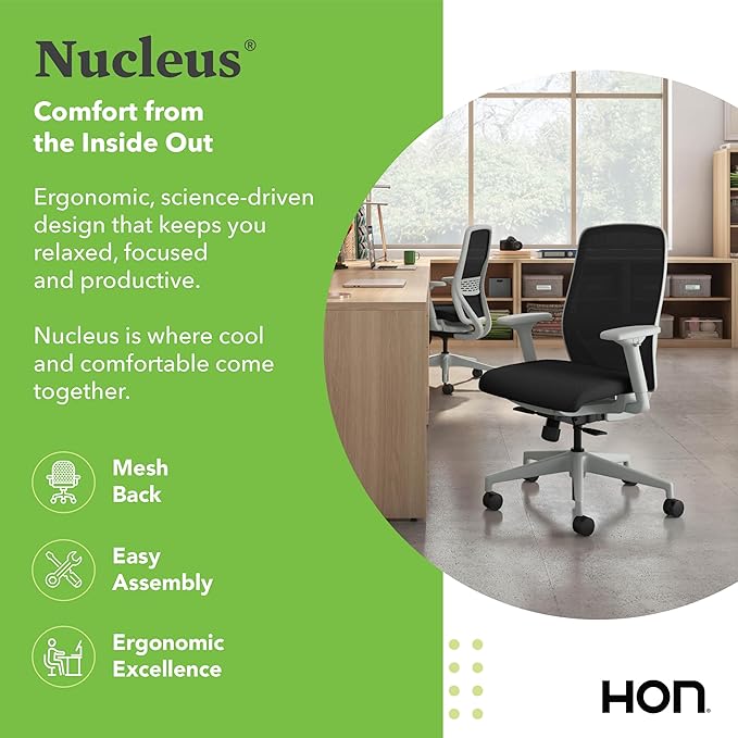 HON Nucleus Task Chair, Spectrum Mesh, Standard Synchro-Tilt Control, Office Chair with Lumbar Support, Height and Width Adjustable Arms, Titanium Frame, Onyx