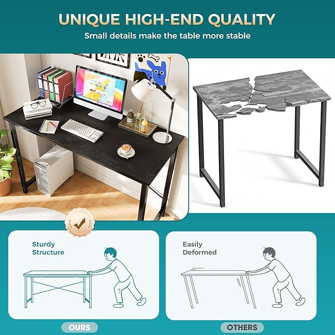 OLIXIS 55 Inch Computer Office Desk for Small Spaces, Writing Gaming Work Desk Modern Study Table with Storage Bag & Headphone Hook Home Bedroom, Black