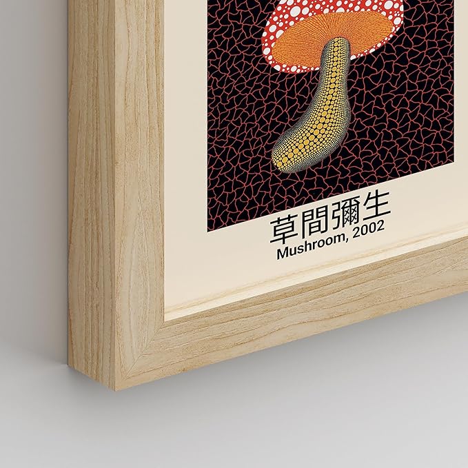 SIGNWIN Framed Poster Wall Art Set of Mushroom Botanical, Blue Red Dots, Japanese Pumpkin The Ocean Minimalist Decor for Living Room, Bedroom, Office - 12"x16"x 8 Natural