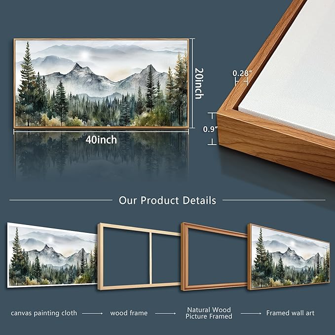 hyidecorart Large Wall Art For Living Room Wood Framed Canvas Wall Decorations For Bedroom Office Wall Decor Abstract Mountain Scenery Paintings Pictures Artworks Ready To Hang Home Decoration