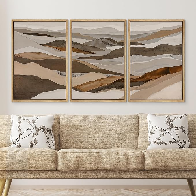 SIGNWIN Framed Canvas Print Wall Art Abstract Mountain Modern Minimalist Beige and Brown Layered Shape Nature Wilderness Modern Art Cool for Living Room, Bedroom, Office - 16"x24"x3 Natural