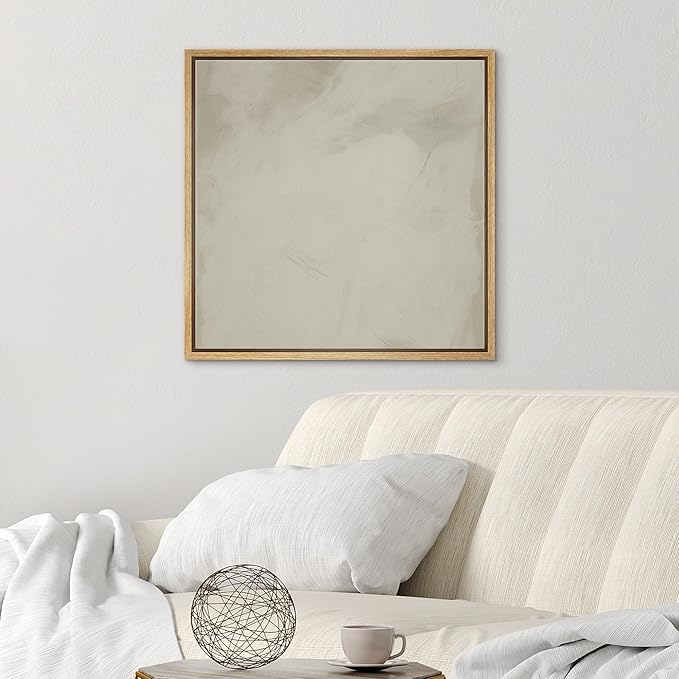 SIGNWIN Framed Canvas Print Wall Art Minimalist Soft Brush Illustration Modern Art Decorative Boho Relax/Zen for Living Room, Bedroom, Office - 16"x16" Natural