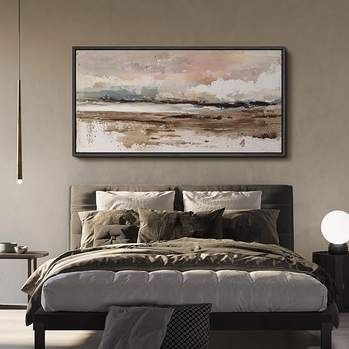 SIGNFORD Extra Large Framed Canvas Coastal Horizon Abstract Illustrations Modern Art Calm Warm for Living Room, Bedroom, Office - 60"x30"