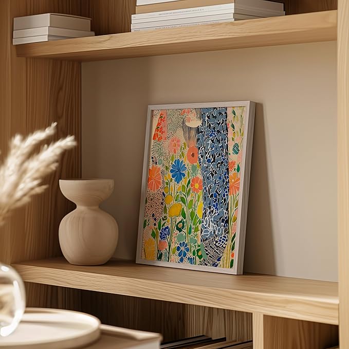 HAUS AND HUES Floral Art Wall Decor - Wildflowers Wall Art for Living Room, Floral Artwork for Bedroom Walls, Flower Painting for College Girls Dorm Room (Spring Florals, White Frame, 11x14)
