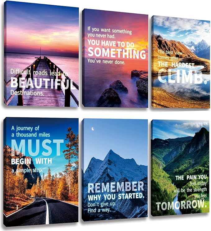 Motivational Landscape Canvas Art - Office & Home Decor, Suitable for Library, School, Gym, Living Room - Framed (29x38cm)