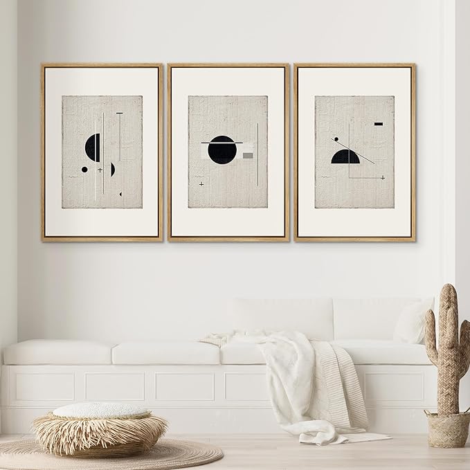 SIGNWIN Framed Canvas Print Wall Art Set Mid-Century Modern Geometric Polygons Abstract Shapes Illustrations Modern Art Decorative Minimal Duotone for Living Room, Bedroom, Office - 16"x24"x3 Natural