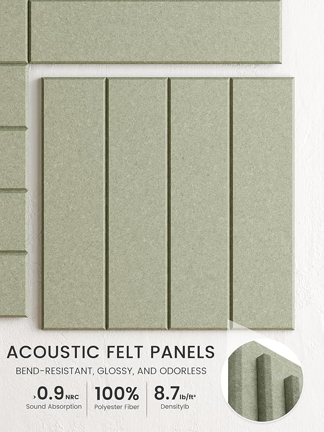 Bumusty Large Cork Board Alternative-48 x 36" Felt Bulletin Board Tiles, with 30 Pushpins, 70 Adhesive Tabs, 12-Pack Slat Wall Paneling, Cork Boards for Office Push Pin Board Felt Board-Sage