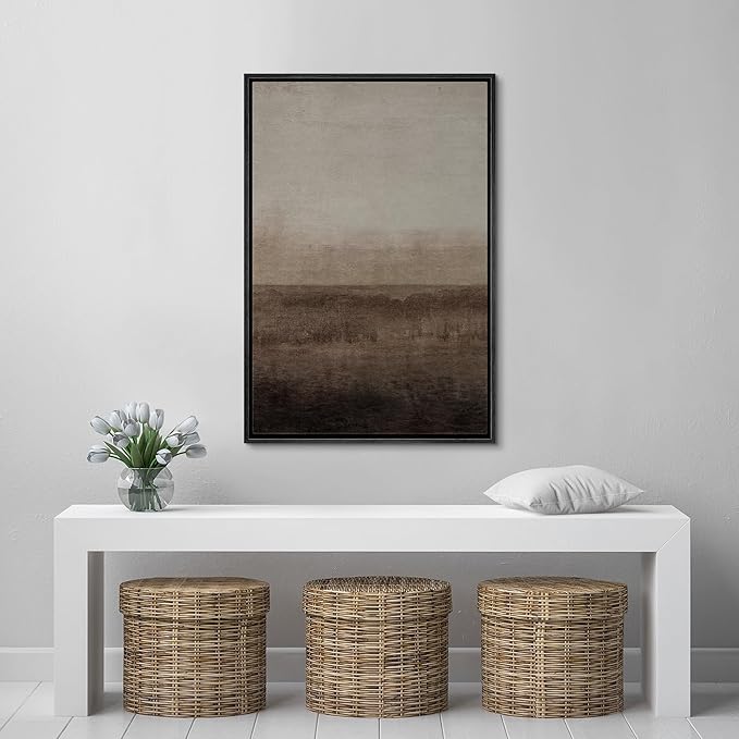 SIGNFORD Framed Canvas Print Wall Art Abstract Brown and Beige Landscape Illustrations Minimalism Chic Relax/Calm Multicolor Warm for Living Room, Bedroom, Office - 24"x36" Black
