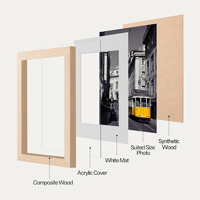 eletecpro 5x7 Picture Frames Set of 10, Picture Frames Collage Wall Decor Display 4x6 Photo With Mat or 5x7 without Mat, Home Decor Gallery Frame for Table Top or Wall Mounting, Natural