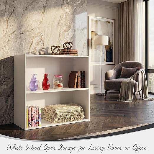 Kings Brand Furniture White Wood 2-Tier Shelf Bookcase Storage Organizer
