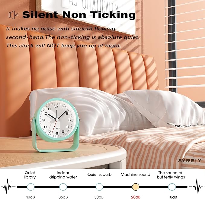 AYRELY® 3.5 Inch Small Analog Alarm Clocks,Battery Operated Desk Clock,Cute Table Clock with Light，Adjustable Angle for Travel,Bedside,Bedroom,Kids,Living Room Decor(Light Blue)