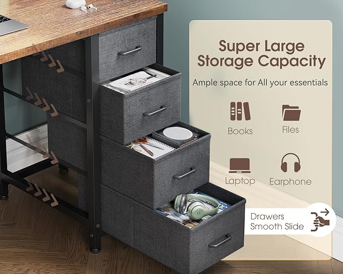 Casaottima 40 Inch Small Computer Desk with 4 Fabric Drawers, Modern PC Desk for Small Spaces, Home Office Desk with Storage Shelves, Vintage