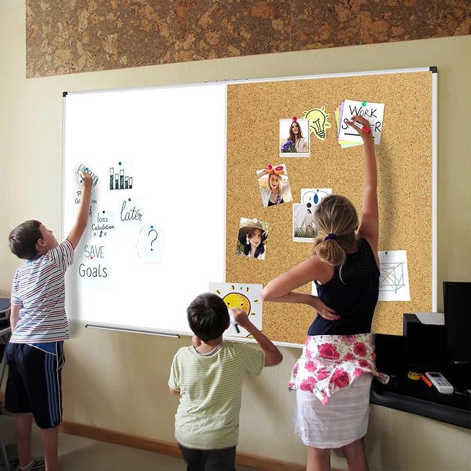 XBoard Magnetic White Board and Bulletin Corkboard Combination, 60 x 48 Inch Foldable Dry Erase & Cork Combo Board for wall with Aluminum Frame, 5' x 4' Notice Memo Board Pin Vision Board