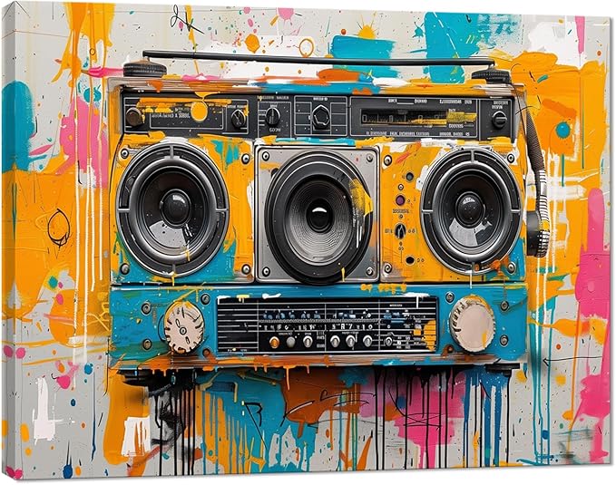 Yatsen Bridge Music Graffiti Wall Art, Colorful Abstract Art Wall Decor Modern Pop Art Wall Decor for Living Room Home Music Room Decor Cool Wall Art Stretched and Framed Ready to Hang 12"X16"