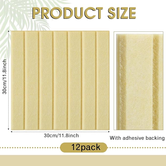 Honoson 12 Pack 47" x 35" Large Cork Board Alternative Felt Bulletin Board Wall Tiles with Safe Square Adhesive Large Roll Cork Tiles for Walls Organize Home Office Classroom Pin Panels (Light Yellow)