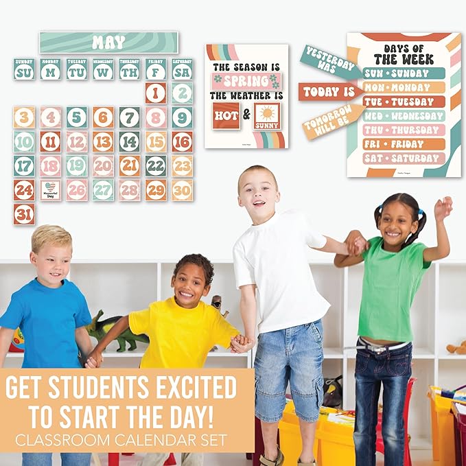 Hadley Designs Classroom Calendar Set Bulletin Board Decorations - Colorful School Calendar for Classroom Decor, Kindergarten Preschool Elementary Teacher Must Haves, Homeschool & Daycare Essentials