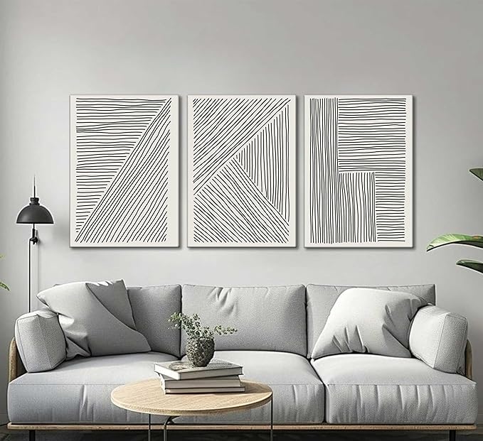 3 Pieces Minimalism Abstract Boho Lines Canvas Wall Art Modern Black and White Neutral Bohemia Geometric Pictures Wall Decor Posters Print Artwork for Living Room Bedroom Office Home Decoration