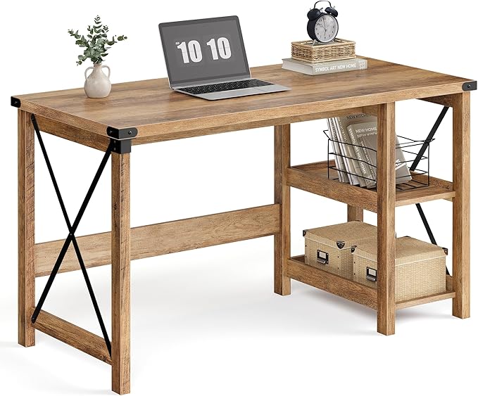 VASAGLE Computer Desk, Home Office Desk with Storage Shelves on Right or Left, Farmhouse, for Work Study Gaming Writing, 23.6 x 47.2 x 29.5 Inches, Honey Brown ULWDAM090T41