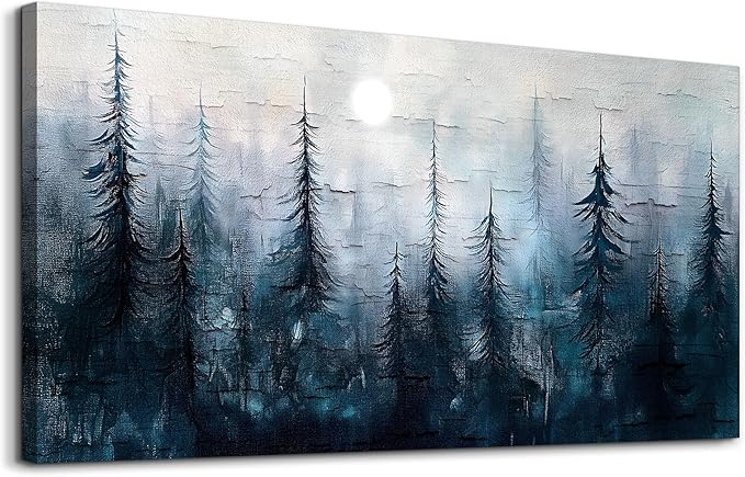 KELIYUAN Large Wall Decor Canvas Painting Wall Art For Living Room Dining Room Decoration Abstract Foggy Forest Landscape Artwork Print Picture For Office Bedroom Modern Home Decor 24x48 Inches