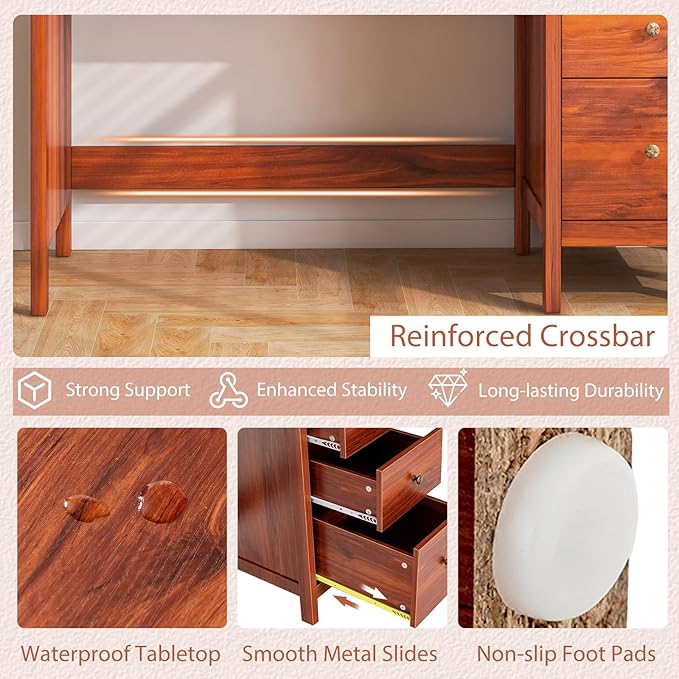 Tangkula Computer Desk with 3 Storage Drawers, Modern Home Office Desk with Storage Drawers & Spacious Desktop, Compact Writing Study Desk Laptop Desk for Bedroom, Multipurpose Computer Workstation