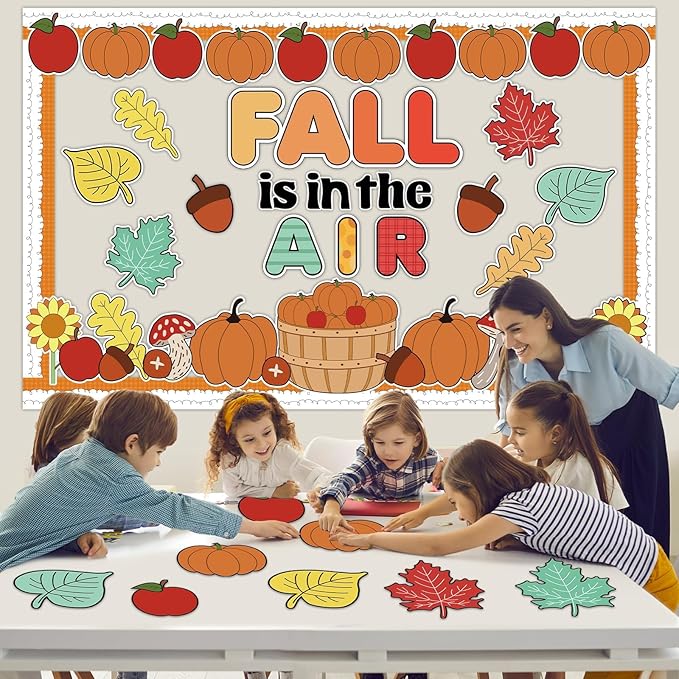 Fall Thanksgiving Bulletin Board Set Fall Pumpkin Classroom Decorations Autumn Maple Leaves Pumpkin Paper Cutouts Borders for Office School Thanksgiving Harvest Chalkboard Wall Supplies