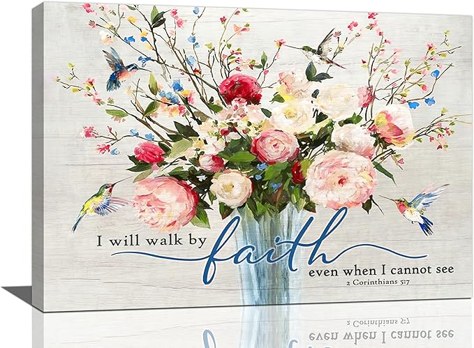 Christian Wall Art Bible Verses Pictures Wall Decor Rustic Floral Canvas Country Flower Print Painting Modern Home Artwork for Bathroom Bedroom Living Room Office Framed 24"x16"