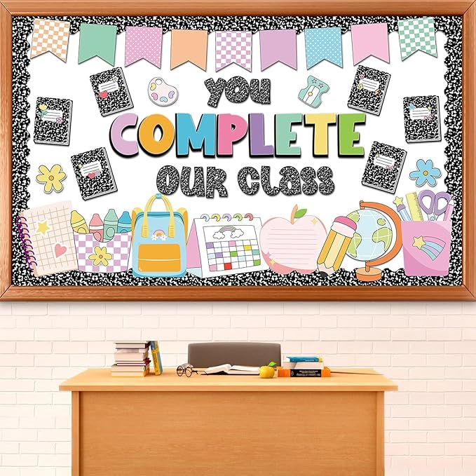 Composition Bulletin Board Set Welcome Classroom Bulletin Board Decoration Colorful Notebook Pencil Paper Cutouts Classroom Decorations for Back to School Office Home Chalkboard Decor Wall Door