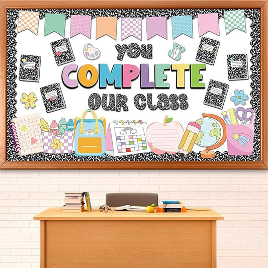Composition Bulletin Board Set Welcome Classroom Bulletin Board Decoration Colorful Notebook Pencil Paper Cutouts Classroom Decorations for Back to School Office Home Chalkboard Decor Wall Door