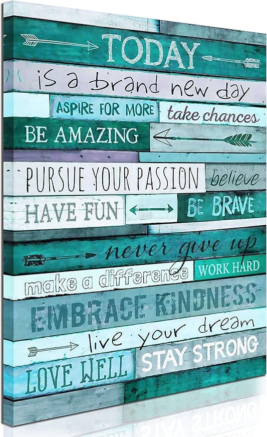 Inspirational Wall-Art - Quotes Office Wall Decor - Teal Wall Decor For Bedroom - Word Artwork For Home Walls With Framed Canvas Art Size 16"x24"