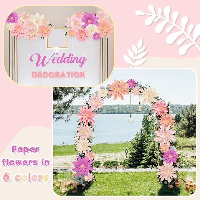 18 Pcs Paper Flowers Decorations for Wall DIY Flower Bulletin Board 3D Fiesta Paper Floral Backdrop Decoration for Photo Backdrop Classroom Back to School Party(Pink Red Series)