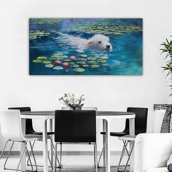 Dog Monet Wall Art with - Large Canvas Wall Art for Bedroom - Framed Landscape Pictures Decor - Classic Vintage Artwork for Living Room, Bedroom, or Office Paintings Wall Decor 20×40IN