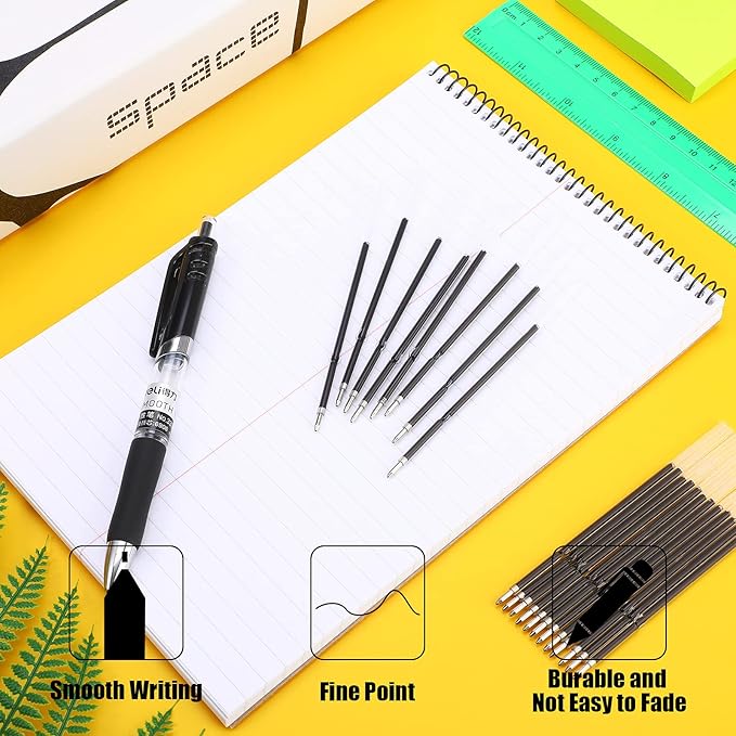Outus 60 Pcs 0.7 mm Black Retractable Pen Refills Bulk 4.2inch Replacement Ballpoint Ink Pen Refills for Click Ball Point Pens School Office Supplies