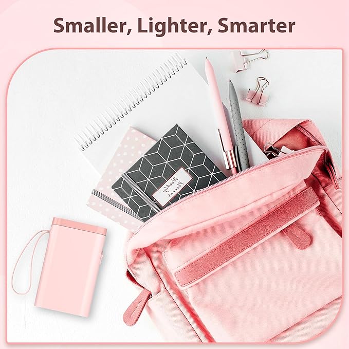 P21 Label Maker Machine with Tape, Label Printer Thermal Mini Label Makers with Built-in Cutter and Multiple Templates, Portable Printers for School, Office and Home Use (Pink)