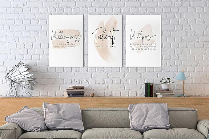SHMAO Office Canvas Wall Art Motivational Wall Decor, 3 Piece Willingness Talent Willpower Pictures for Office Wall Decor Women Inspirational Framed Artwork Home Office Decor 12”x18”x3 Panels