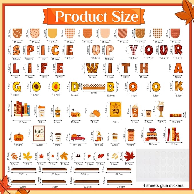 Pasimy Fall Thanksgiving Bulletin Board Decorations Bookshelf Reading Library Spice up Your Life with a Good Book Classroom Decorations Autumn Inspirational Fall in Love with a Good Book Cutouts