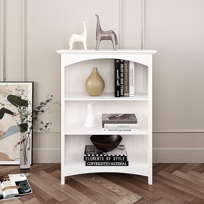 eHemco 3 Tier Bookcase with 2 Arched Supports, 40 Inches, White