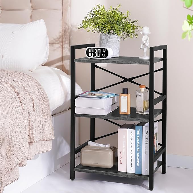 Yoobure Bookshelf Small Book Shelf, Solid Industrial 3 Tier Shelf Bookcase, Short Book Case for Bedroom, Living Room, Office Home, Small Spaces, Easy Assembly Charcoal Gray