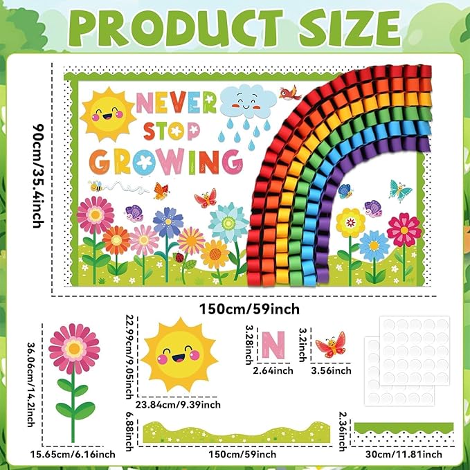 Spring Bulletin Board Classroom Decorations 3D Rainbow Butterfly Floral Bulletin Board Decor Spring DIY Photo Craft Cutouts for School Classroom Chalkboard Kindergarten Home Office Supplies
