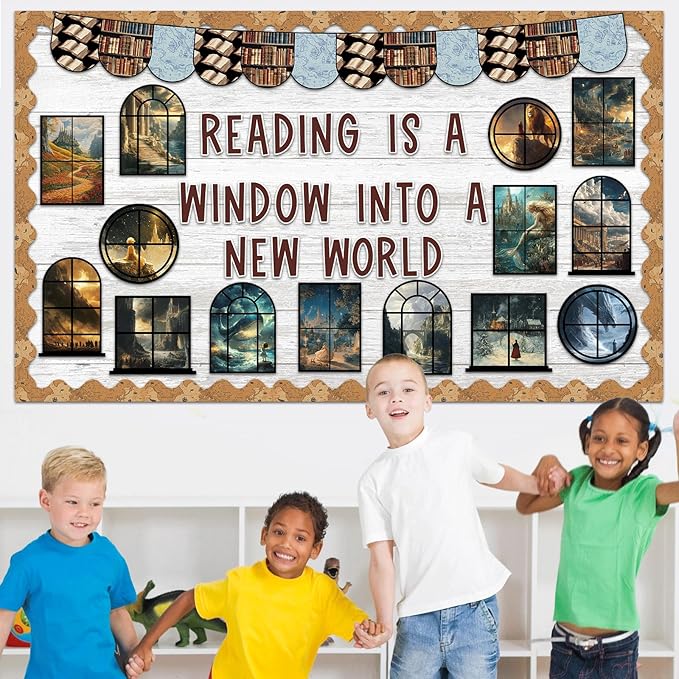 Reading Bulletin Board Set Positive Classroom Decorations Reading is A Window Into A New World Fairy Theme Cutouts for Back to School Library Home Office Decor Teacher Student Magic Party Decoration