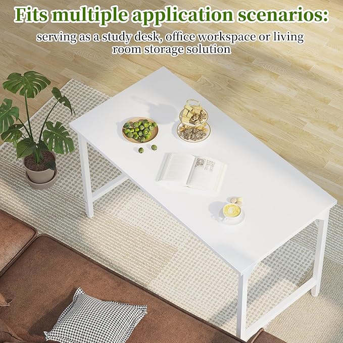 Grandder 47 inch Computer Desk, Home Office Desk Study Writing Kid Table, Simple PC Work Desk, Adjustable Feet, White