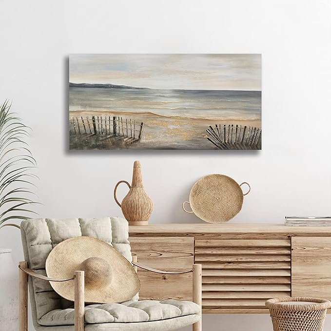 Yuaxker Ocean Wall Art Grey and Gold Art Wall Decor Modern Aesthetic Ocean Wave Canvas Painting for Living Room, Bedroom, Dining Room Office Artwork Decor 20x40 inch