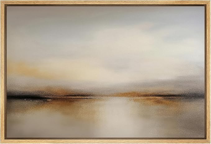 SIGNWIN Framed Canvas Print Wall Art Golden Brown Abstract Water Landscape Illustrations Minimalism Decorative for Living Room, Bedroom, Office - 24"x36" Natural